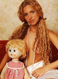 Zemani.com Kati - Young Kati With Long Hair And Perfect Breast In White Dress And White Socks Plays With Her Doll And Shows Her Fresh Body At Home.